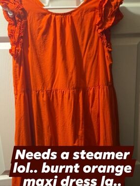 Burnt Orange Ruffle Sleeve Maxi Dress - Casual Everyday